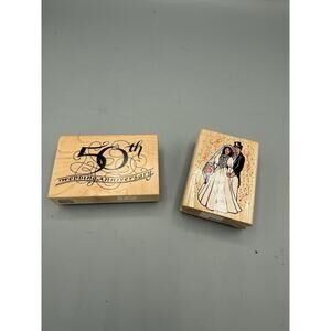 Wedding Rubber Stamp Lot Bride Groom 50th Anniversary Card Scrapbooking